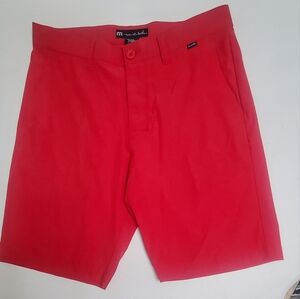 Travis Mathew Shorts Mens 32 Red Golf Performance Bermuda Casual Stretch Pockets